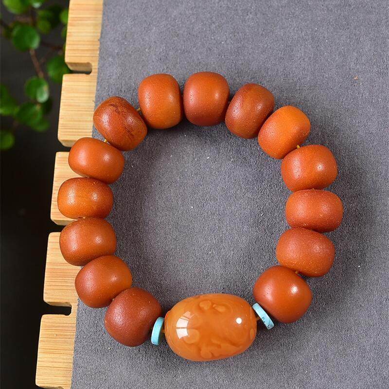 天然欧洲原矿橘皮纹老蜜蜡大颗粒老型枣珠手链手串17.3mm无优化秀