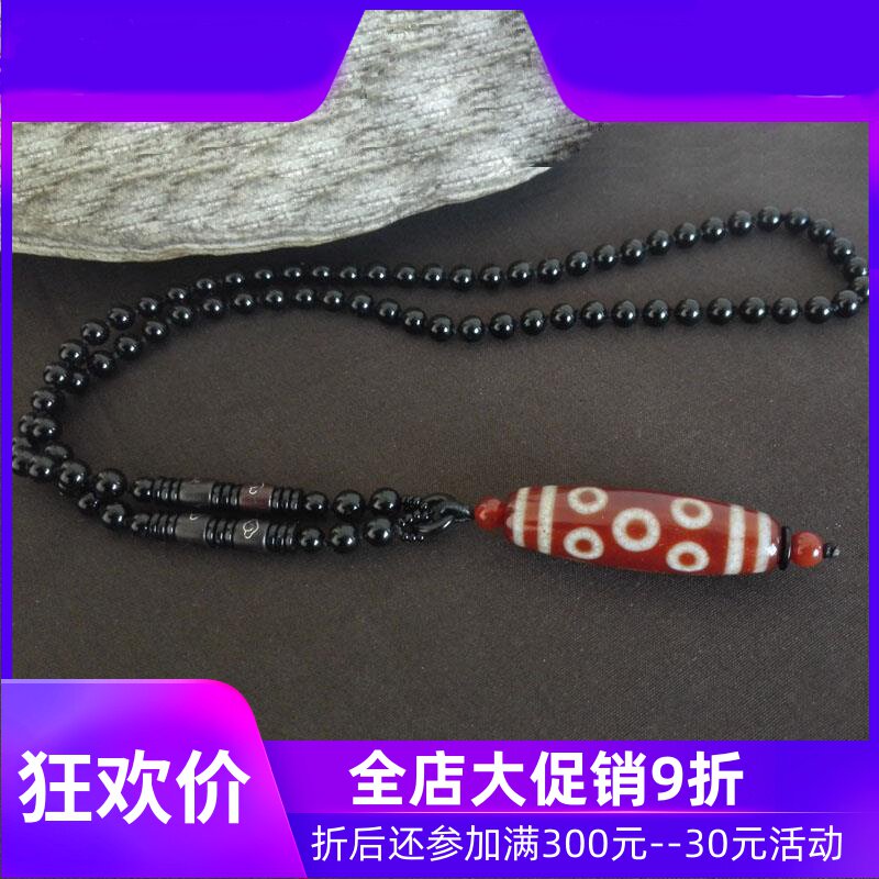 西藏天然天珠真品火供老矿八眼天珠项链吊坠朱砂红色锁骨挂件jja