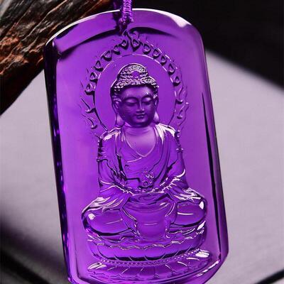 收藏品天然巴西紫水晶手工大日如来菩萨吊坠项链羊猴守护神50g即
