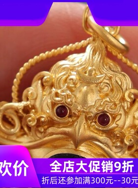 藏式设计18k金镶嵌天珠大鹏鸟挂坠 项链毛衣链挂件 本命年饰品qbt