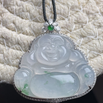 天然缅甸高端18k金镶冰种飘花大佛公 庄重大件.一刀切.完美xcbr