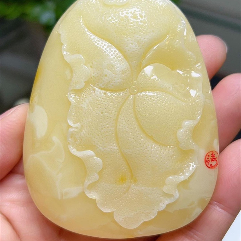 天然俄料原矿蜜蜡大师精工观音吊坠项链无优化无烤色琥珀87.5克