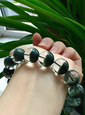 精品天然绿幽灵水晶14.5mm聚宝盆手链 重65.2克 晶体通透 无红xy0