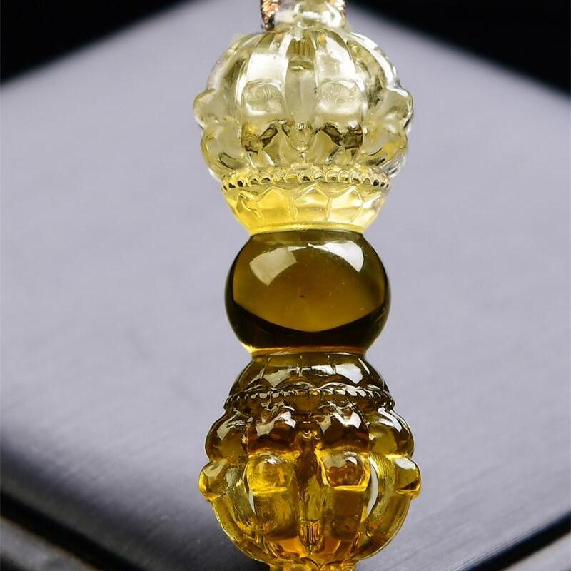 天然巴西黄水晶俏色法器9股降魔杵金刚杵金刚铃吊坠手工雕刻19g即