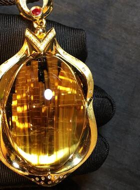 天然水晶巴西钛晶18k金项链吊坠37g金发晶白体板钛猫眼原矿顺发贺