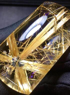 天然水晶巴西顺发猫眼板钛晶花金发晶平安无事牌吊坠项链37.8克夸