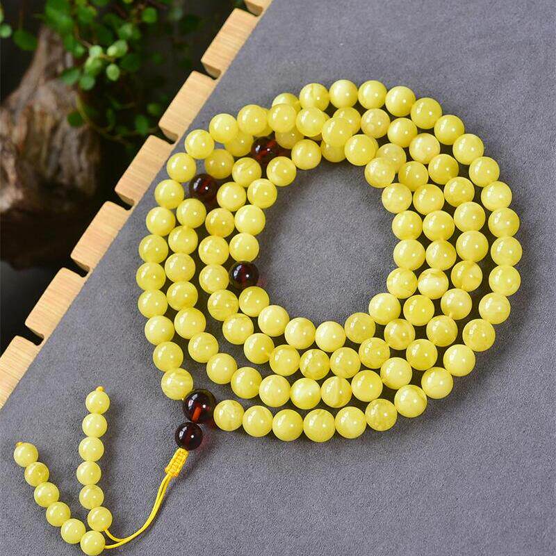 天然俄料原矿白花蜜蜡佛珠108粒项链手链手串9.4mm无优化无烤色