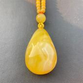 天然俄料原矿蜜蜡女款 项链吊坠14.44克白花纹无优化无烤色琥珀速