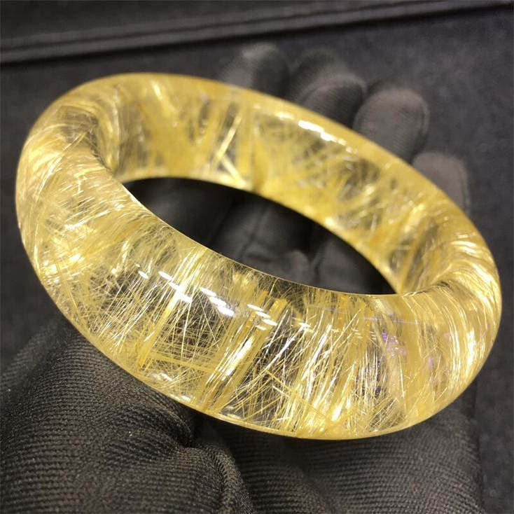 天然手镯内径53.8mm巴西金发晶钛晶板钛猫眼原矿顺发水晶礼物邮