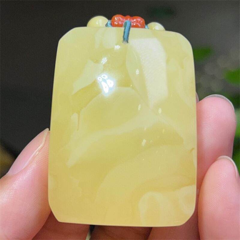 天然俄料原矿白花蜜蜡平安无事牌吊坠女款项链40.1克无烤色琥珀