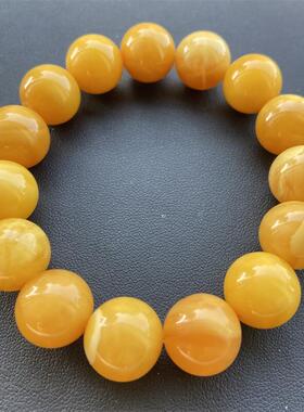 天然俄料原矿氧化小年份鸡油黄满蜡手链手串14mm+无优化无烤色速