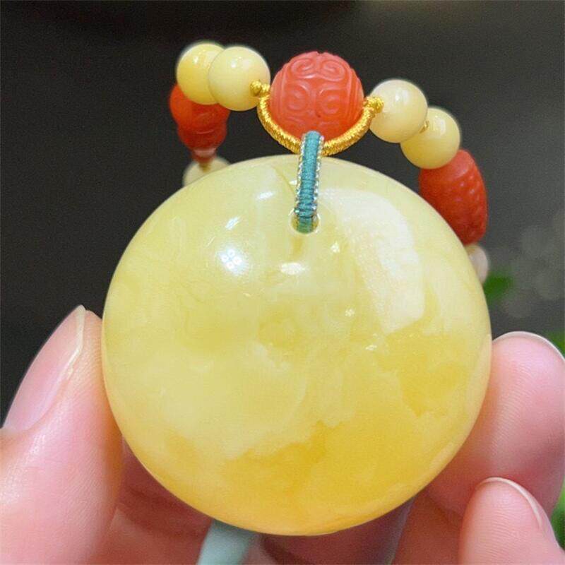 天然俄料原矿白花蜜蜡公主扣平安扣项链吊坠无优化妖花纹33.8克贺