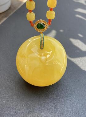 天然俄料原矿蜜蜡鱼眼扣女款项链吊坠29.45克无优化无烤色琥珀速