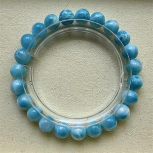 天然水晶海纹石手链8.6mm玉化龟纹海水蓝拉利玛多米尼无优化速