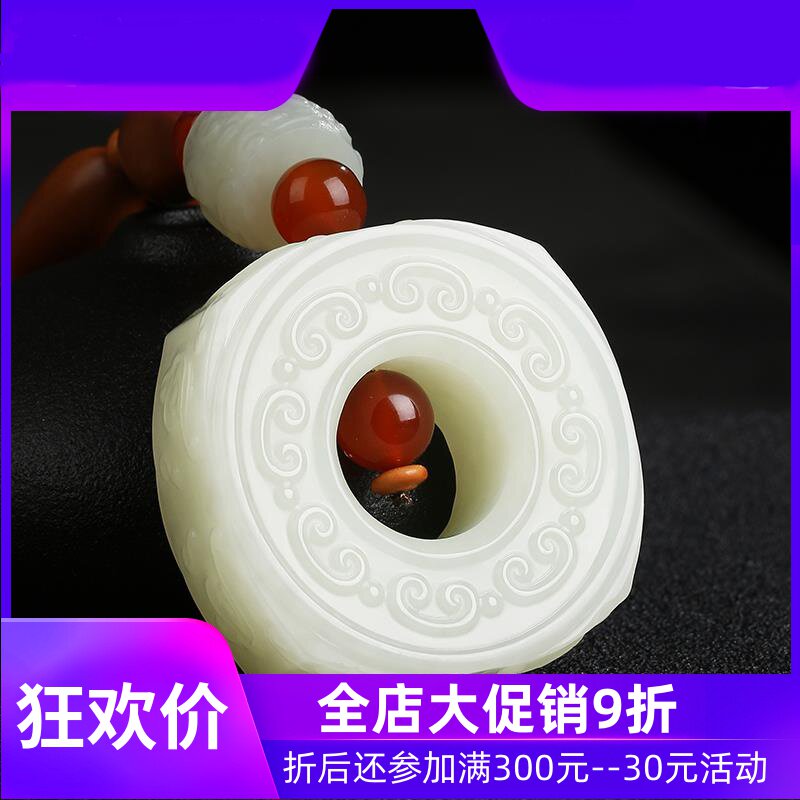 天然和田玉貔貅手把件男女款饕餮纹把件玉石白玉手玩件随身mzr