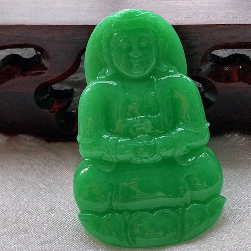 天然缅甸A货翡翠a货满阳绿观音菩萨吊坠项链14.15克正品原矿即