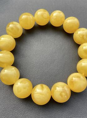 天然俄料原矿蜜蜡手链手串14mm妖花纹无优化无烤色琥珀速