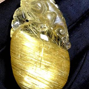 天然水晶金發(fā)晶巴西板鈦晶貓眼貔貅錢袋吊墜項鏈29.9克原礦順發(fā)郵