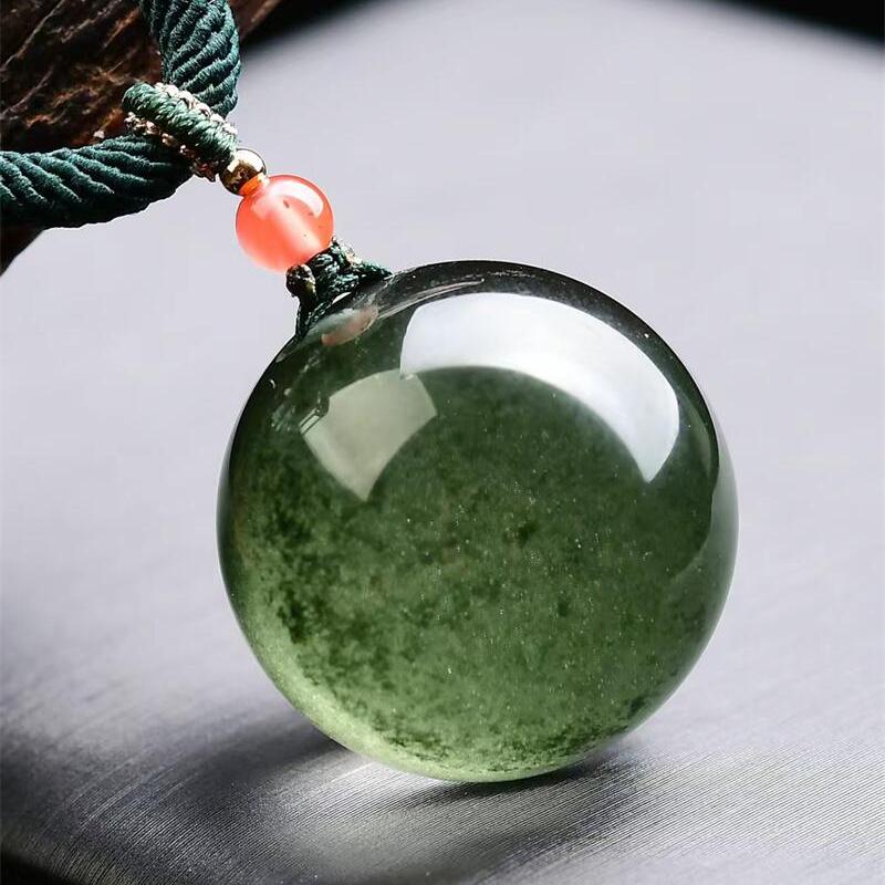 天然水晶巴西绿幽灵千层帘聚宝盆翠绿转运球吊坠项链18.4克礼物即