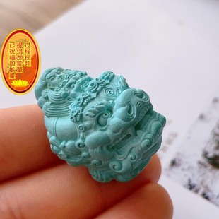 天然湖北原矿绿松石大威德金刚吊坠高瓷规格34 23mm重20.78克j