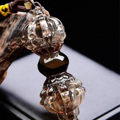加大号天然巴西茶水晶法器9股降魔杵金刚杵金刚铃车挂雕刻71g即
