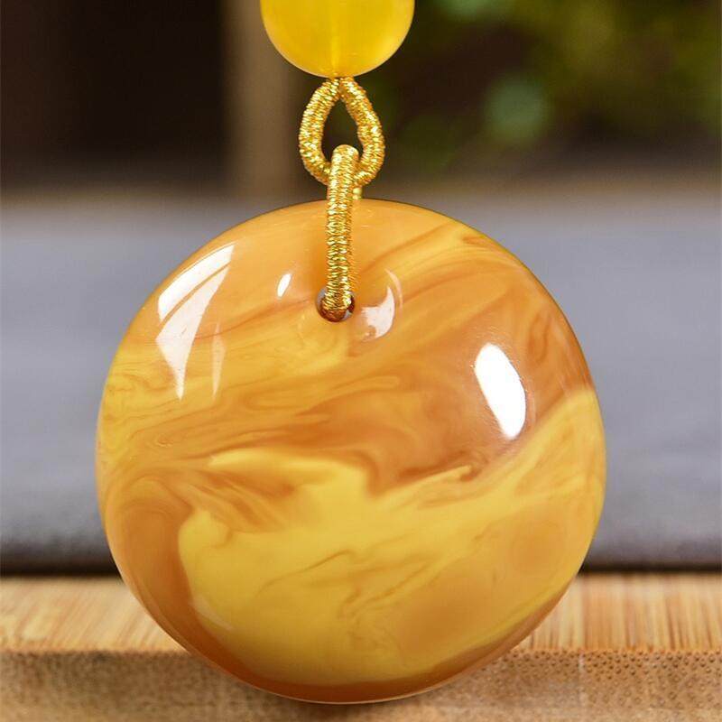 天然俄料原矿鸡油黄蜜蜡平安扣吊坠女款项链20.8克无优化无烤色秀