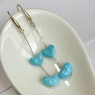 天然湖北原矿绿松石屁桃耳钉耳坠18k金天蓝高瓷无油无水无优化贺