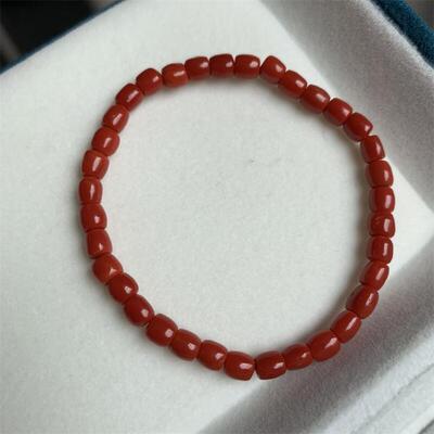 天然黑赤血珊瑚鼓珠手链手串4.5mm阿卡沙丁牛血红深海红科西嘉颂