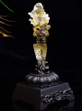 天然巴西黄水晶千手大黑天金刚杵摆件尺144 45 30mm 重100.7克ss0