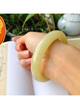 天然和田玉60mm圈口手镯 新疆黄口料 饱满正装 料子冰润 配证书xe