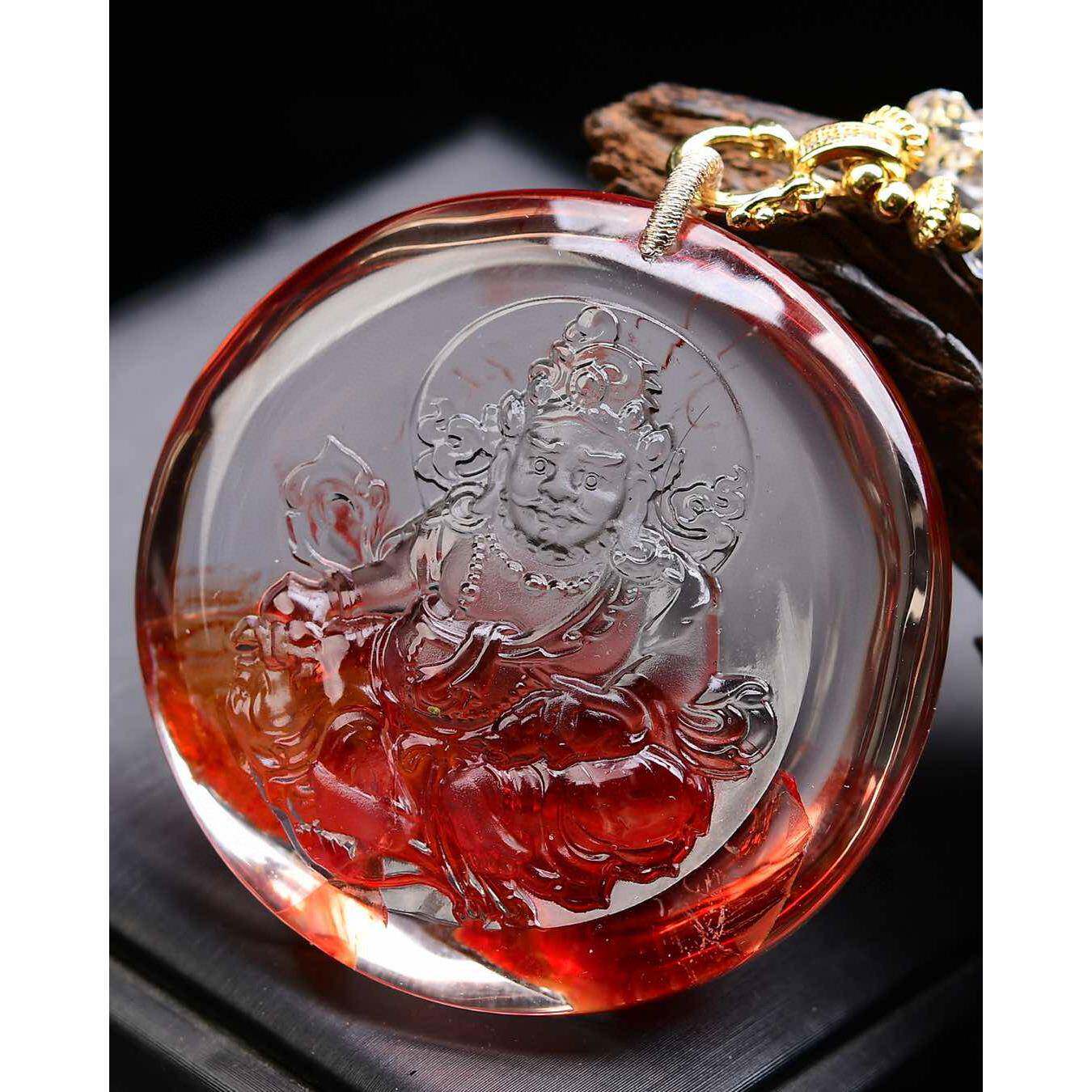 天然巴西水晶红胶花俏色黄财神吊坠 毛衣项链 晶莹透亮景色迷人ss