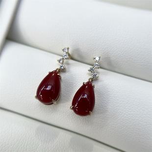 天然日本阿卡珊瑚18k金耳钉耳坠有机宝石阿卡沙丁牛血红科西嘉速