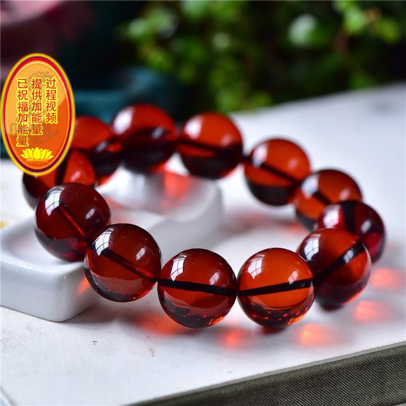 天然琥珀血珀18mm20mm圆珠手链手串全净水无杂裂血珀手链支持检测