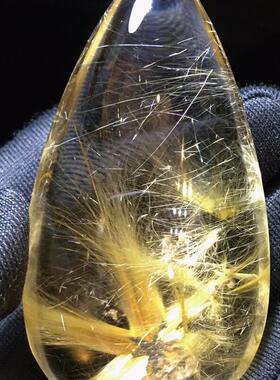 66.9克天然水滴吊坠项链巴西金发晶钛晶板钛猫眼原矿顺发水晶邮