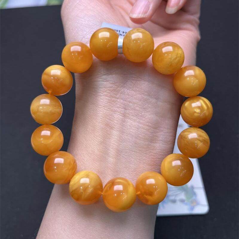 天然欧洲原矿回流老花蜜蜡手链手串满蜜满蜡14.6mm无优化无烤色秀