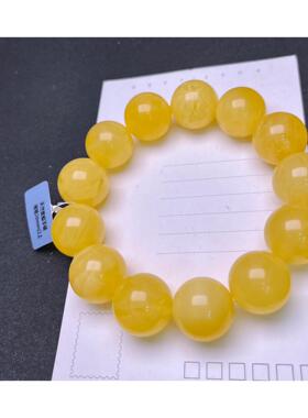 天然鸡油黄蜜蜡20.3mm圆珠手链 男款 满蜜满蜡 重62.1克 配证书dj