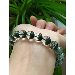 xy0 晶体通透几乎无红 天然巴西绿幽灵9.8mm聚宝盆手链 重24.9克