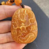 天然欧洲原矿回流老蜡龙牌项链吊坠21.84克无优化无烤色琥珀速