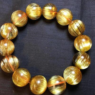 天然水晶巴西金发晶钛晶圆珠手链手串16mm发晶板钛猫眼原矿顺发贺