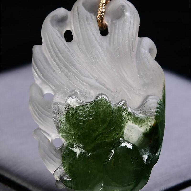 大号天然绿幽灵俏色九尾狐狸吊坠毛衣项链两用款手工雕工41.8g即