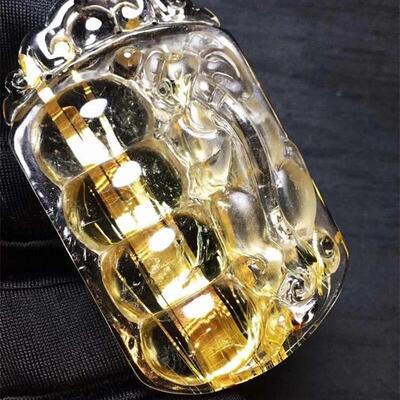 天然水晶巴西钛晶福豆项链吊坠32克金发晶钛晶板钛猫眼原矿顺发贺