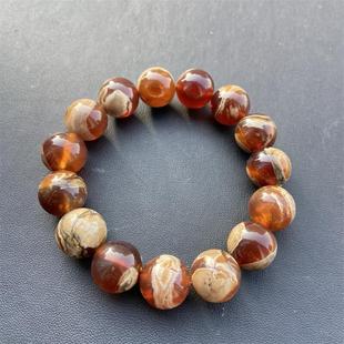 天然俄料原矿妖花溶洞蜜手链手串15mm妖花纹无优化无烤色琥珀速