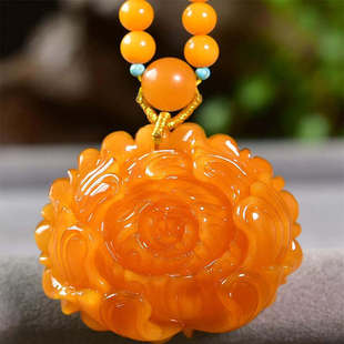 天然俄料原矿鸡油红富贵花开吊坠女款 项链26.5克无优化无烤色凯