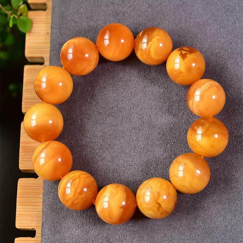 天然欧洲原矿回流老花蜜蜡手链手串17mm金绞蜜无优化无烤色琥珀秀