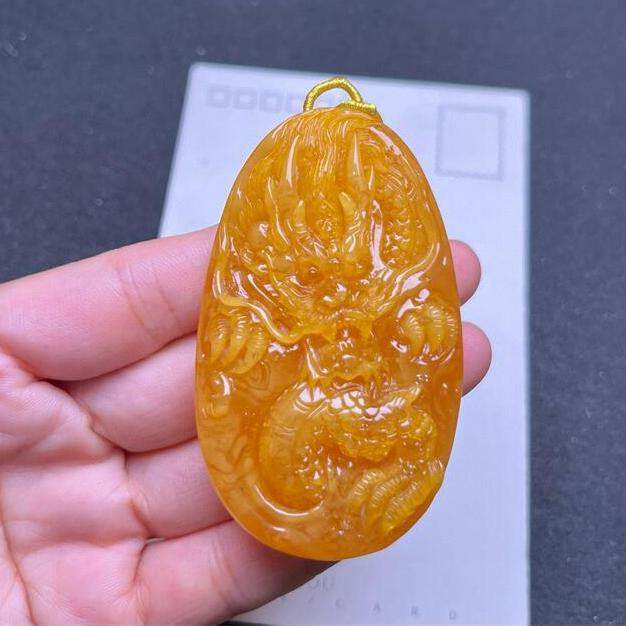 天然欧洲原矿回流蜜糖红老蜜蜡龙牌女款项链吊坠25.3克无烤色秀