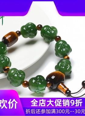和田玉碧玉弥勒佛手串玉石玉器男款8颗佛头手链手饰带证书yzf
