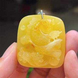 天然俄料原矿蜜蜡鱼年年有余女款 项链吊坠21.2克无优化无烤色凯