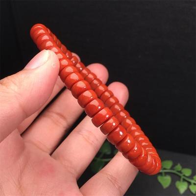 天然四川药片单圈手链柿子红颜色红润晶体干净直径:7.5mm速