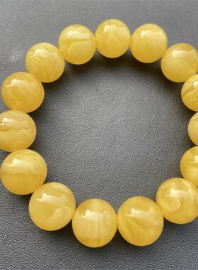 天然原矿俄料鸡油黄蜜蜡手链手串14mm妖花纹无优化无烤色琥珀速