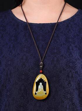 天然和田玉悟道吊坠项链 玉质温润细腻 油性十足 重量42.67克 hh0